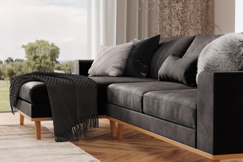 Copenhagen 4-personers Venstrevendt L-formet Divansofa i Fløjl - Mørkegrå - Møbler - Sofaer - Sofa med chaiselong
