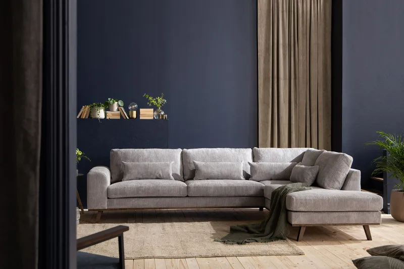 Copenhagen 4-personers Højrevendt L-formet Chaiselongsofa i Manchester - Lysegrå - Møbler - Sofaer - Sofa med chaiselong