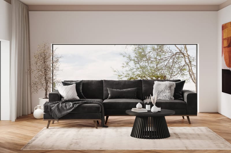 Copenhagen 4-personers Venstrevendt L-formet Divansofa i Fløjl - Mørkegrå - Møbler - Sofaer - Sofa med chaiselong