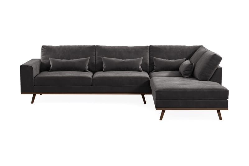 Copenhagen 4-personers Højrevendt L-formet Divansofa i Fløjl - Mørkegrå - Møbler - Sofaer - Sofa med chaiselong