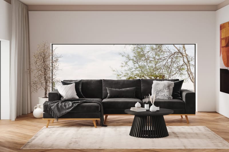 Copenhagen 4-personers Venstrevendt L-formet Divansofa i Fløjl - Mørkegrå - Møbler - Sofaer - Sofa med chaiselong