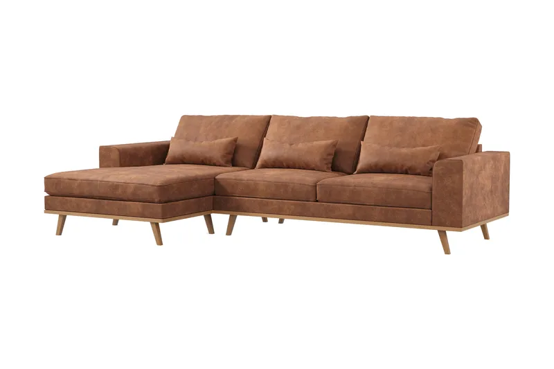 Copenhagen 4-personers Venstrevendt L-formet Divansofa i Kunstlæder - Brun - Møbler - Sofaer - Sofa med chaiselong