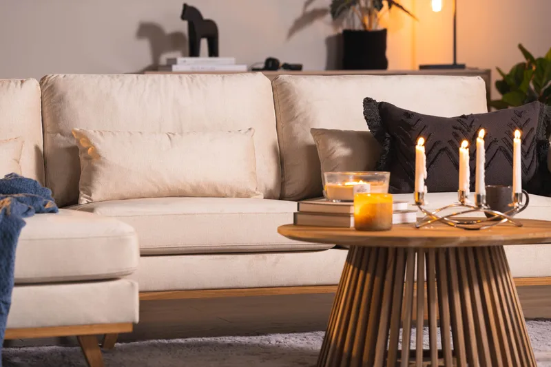 Copenhagen 4-personers Venstrevendt L-formet Divansofa i Fløjl - Beige - Møbler - Sofaer - Sofa med chaiselong