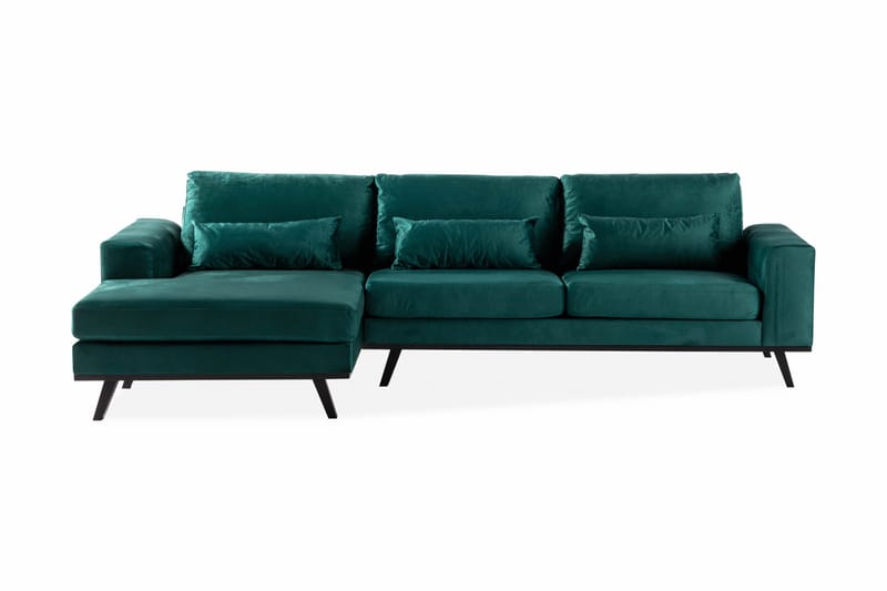 Copenhagen 4-personers Venstrevendt L-formet Divansofa i Fløjl - Grøn - Møbler - Sofaer - Sofa med chaiselong