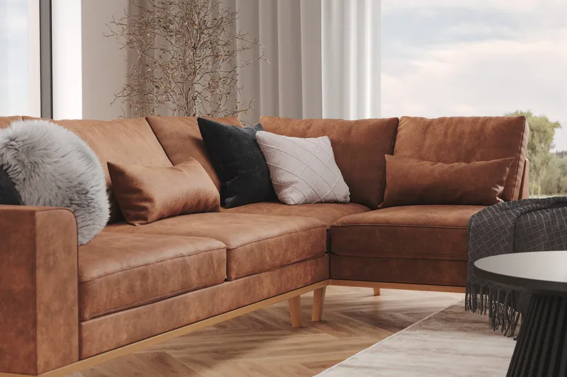 Copenhagen 4-personers Højrevendt L-formet Divansofa i Kunstlæder - Brun - Møbler - Sofaer - Sofa med chaiselong