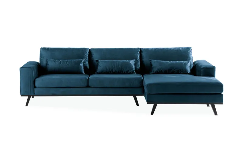 Copenhagen 4-personers Højrevendt L-formet Divansofa i Fløjl - Blå - Møbler - Sofaer - Sofa med chaiselong