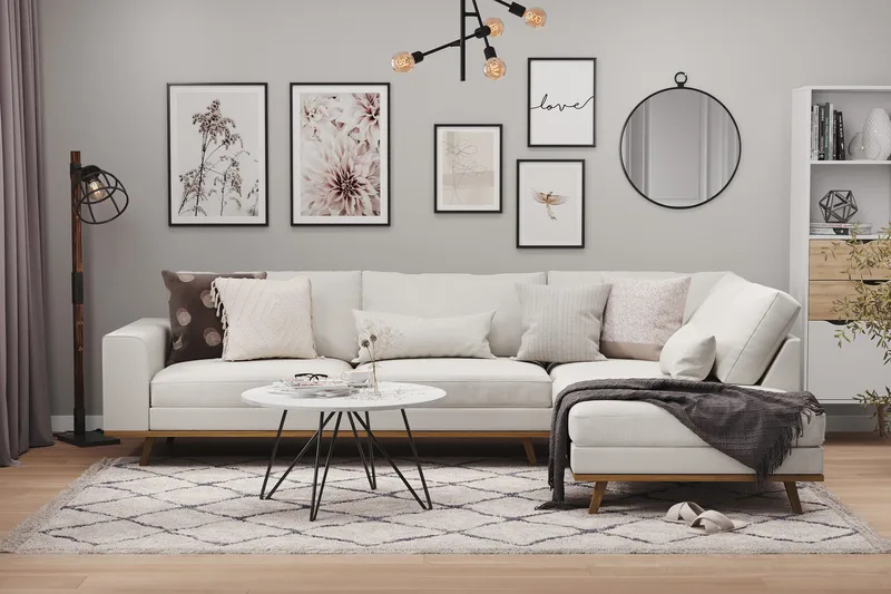 Copenhagen 4-personers Højrevendt L-formet Chaiselongsofa i Stof - Lysegrå - Møbler - Sofaer - Sofa med chaiselong