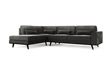 Copenhagen 4-personers Venstrevendt L-formet Chaiselongsofa i Fløjl - Mørkegrå - Møbler - Sofaer - Sofa med chaiselong
