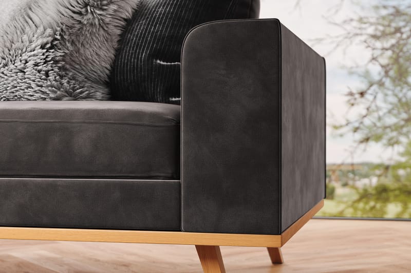 Copenhagen 4-personers Venstrevendt L-formet Divansofa i Fløjl - Mørkegrå - Møbler - Sofaer - Sofa med chaiselong