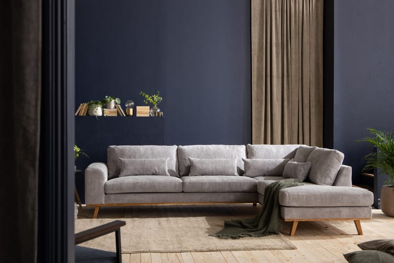 Copenhagen 4-personers Højrevendt L-formet Chaiselongsofa i Manchester - Lysegrå - Møbler - Sofaer - Sofa med chaiselong