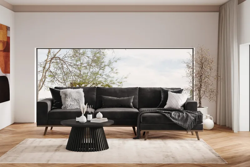 Copenhagen 4-personers Højrevendt L-formet Divansofa i Fløjl - Mørkegrå - Møbler - Sofaer - Sofa med chaiselong