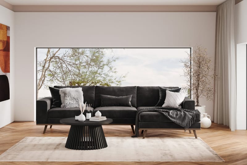 Copenhagen 4-personers Højrevendt L-formet Divansofa i Fløjl - Mørkegrå - Møbler - Sofaer - Sofa med chaiselong