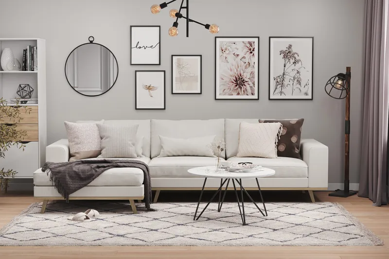 Copenhagen 4-personers Venstrevendt L-formet Divansofa i Stof - Lysegrå - Møbler - Sofaer - Sofa med chaiselong