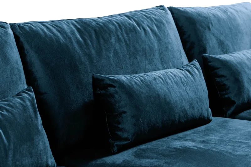 Copenhagen 4-personers Højrevendt L-formet Chaiselongsofa i Fløjl - Blå - Møbler - Sofaer - Sofa med chaiselong