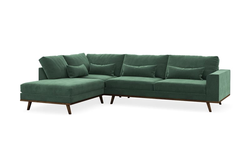 Copenhagen 4-personers Venstrevendt L-formet Chaiselongsofa i Fløjl - Mørkegrøn - Møbler - Sofaer - Sofa med chaiselong