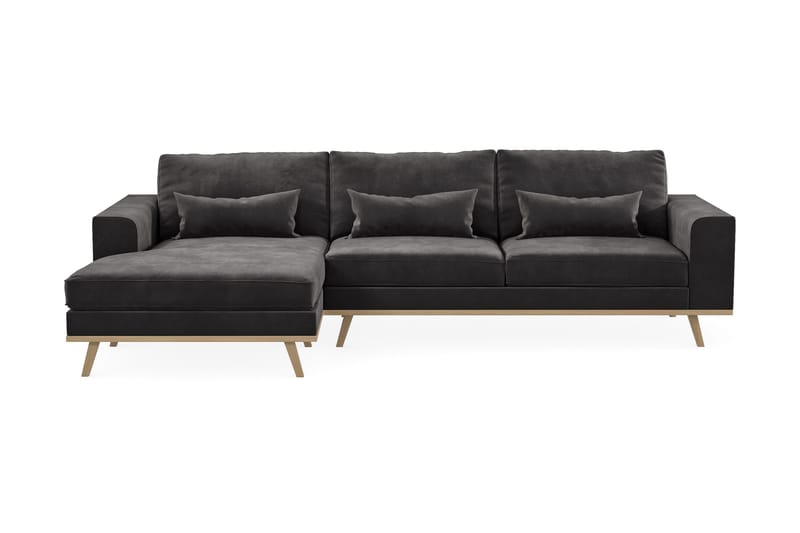 Copenhagen 4-personers Venstrevendt L-formet Divansofa i Fløjl - Mørkegrå - Møbler - Sofaer - Sofa med chaiselong