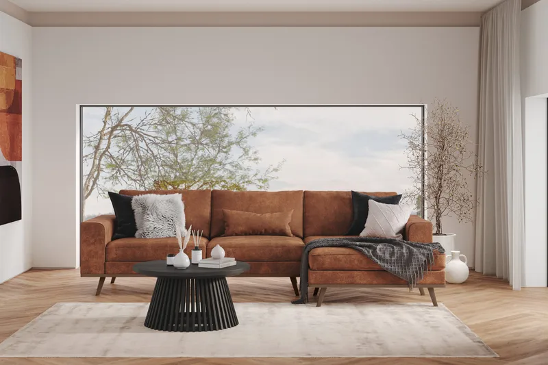 Copenhagen 4-personers Højrevendt L-formet Divansofa i Kunstlæder - Brun - Møbler - Sofaer - Sofa med chaiselong