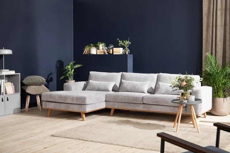 Copenhagen 4-personers Venstrevendt L-formet Divansofa i Manchester - Lysegrå - Møbler - Sofaer - Sofa med chaiselong