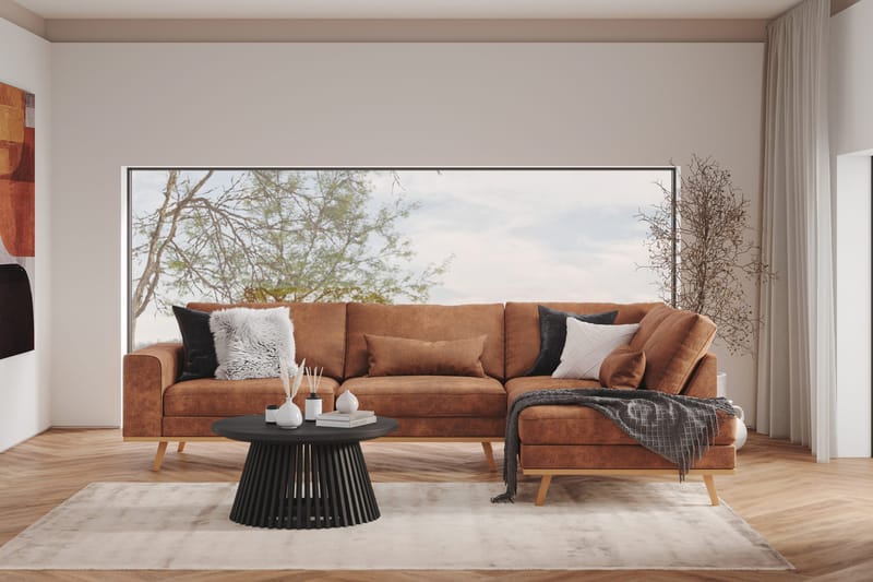 Copenhagen 4-personers Højrevendt L-formet Divansofa i Kunstlæder - Brun - Møbler - Sofaer - Sofa med chaiselong