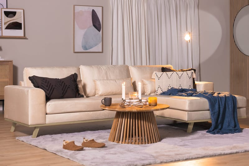 Copenhagen 4-personers Højrevendt L-formet Divansofa i Fløjl - Beige - Møbler - Sofaer - Sofa med chaiselong