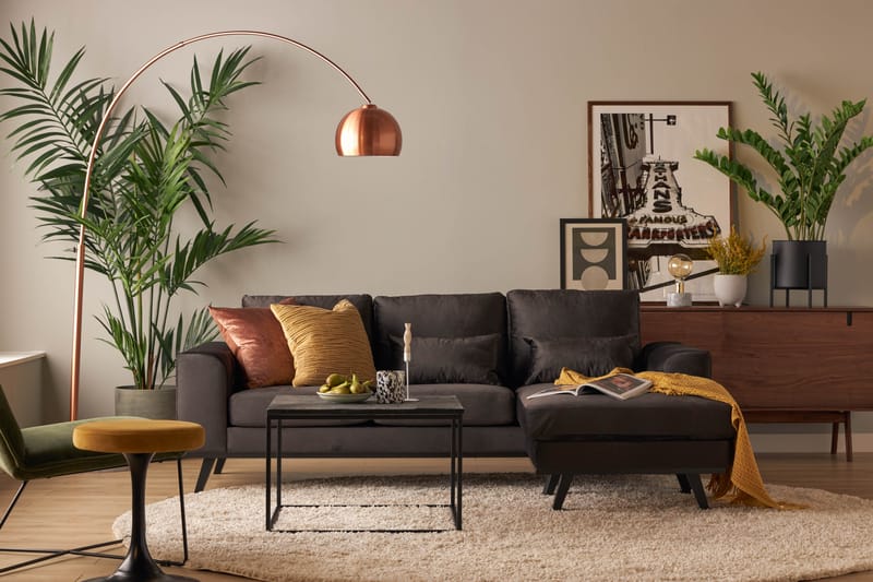 Copenhagen Compact 3-personers Vendbar L-formet Divansofa i Fløjl - Mørkegrå - Møbler - Sofaer - Sofa med chaiselong