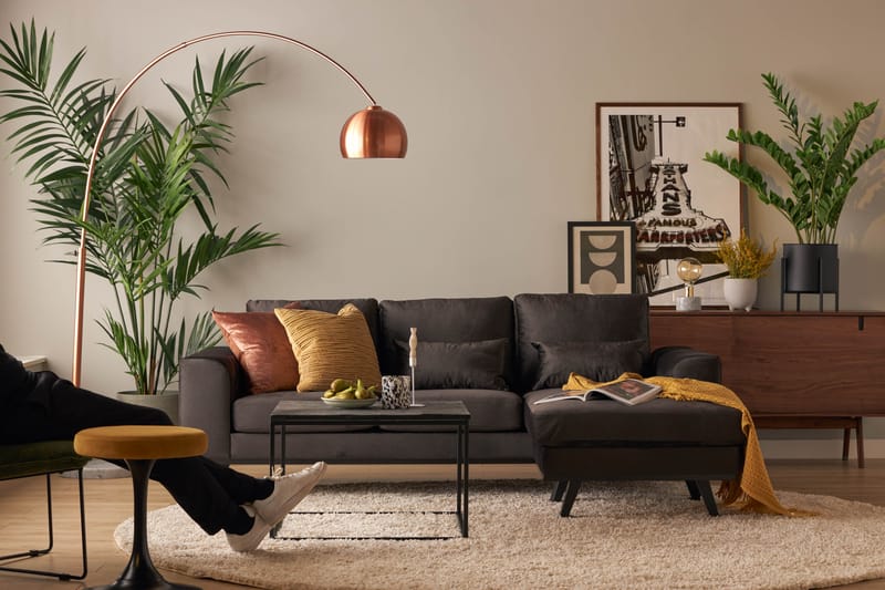 Copenhagen Compact 3-personers Vendbar L-formet Divansofa i Fløjl - Mørkegrå - Møbler - Sofaer - Sofa med chaiselong