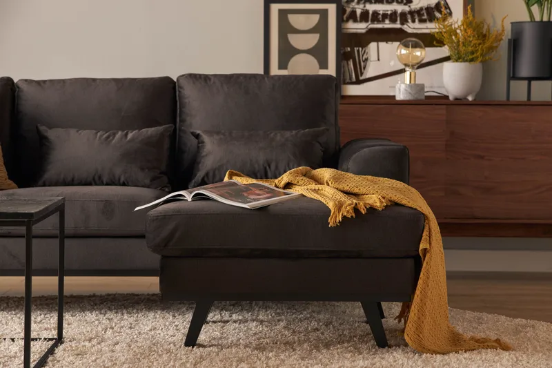 Copenhagen Compact 3-personers Vendbar L-formet Divansofa i Fløjl - Mørkegrå - Møbler - Sofaer - Sofa med chaiselong