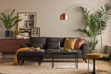 Copenhagen Compact 3-personers Vendbar L-formet Divansofa i Fløjl - Mørkegrå - Møbler - Sofaer - Sofa med chaiselong