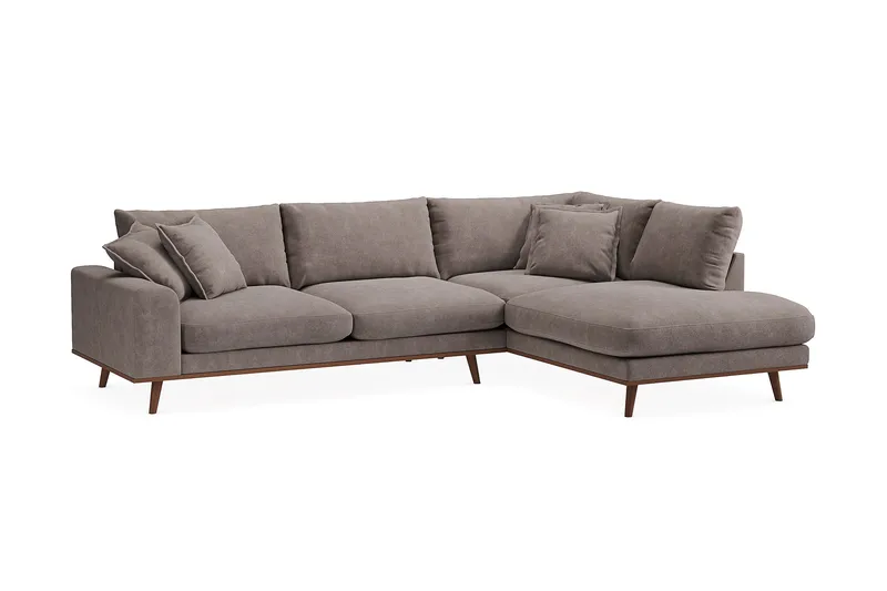 Copenhagen Premium 4-seters Høyrevendt L-formet Dyp Sjeselongsofa i Stof - Brun - Møbler - Sofaer - Sofa med chaiselong