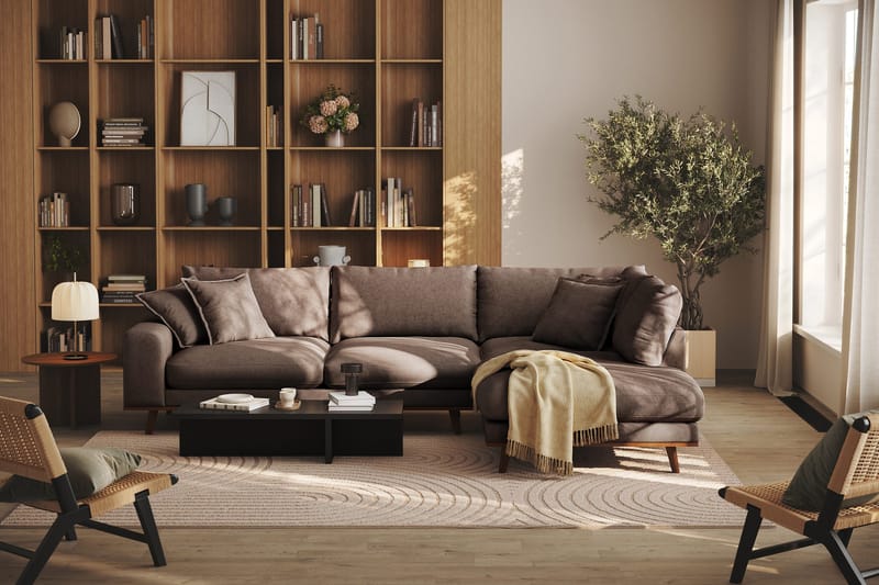 Copenhagen Premium 4-seters Høyrevendt L-formet Dyp Sjeselongsofa i Stof - Mørkebrun - Møbler - Sofaer - Sofa med chaiselong