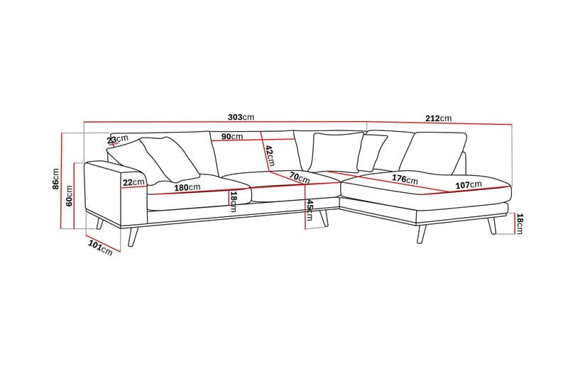Copenhagen Premium 4-seters Høyrevendt L-formet Dyp Sjeselongsofa i Stof - Mørkebrun - Møbler - Sofaer - Sofa med chaiselong
