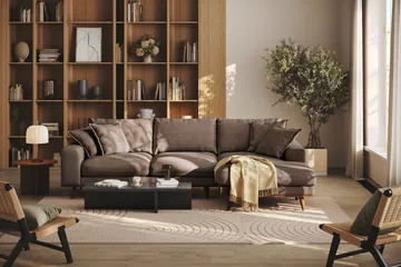 Copenhagen Premium 4-seters Høyrevendt L-formet Dyp Divansofa i Stof - Mørkebrun - Møbler - Sofaer - Sofa med chaiselong