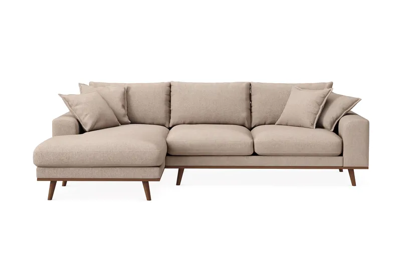 Copenhagen Premium 4-seters Venstrevendt L-formet Dyp Divansofa i Stof - Lysebrun - Møbler - Sofaer - Sofa med chaiselong