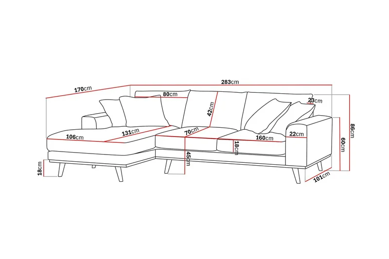 Copenhagen Premium 4-seters Venstrevendt L-formet Dyp Divansofa i Stof - Brun - Møbler - Sofaer - Sofa med chaiselong