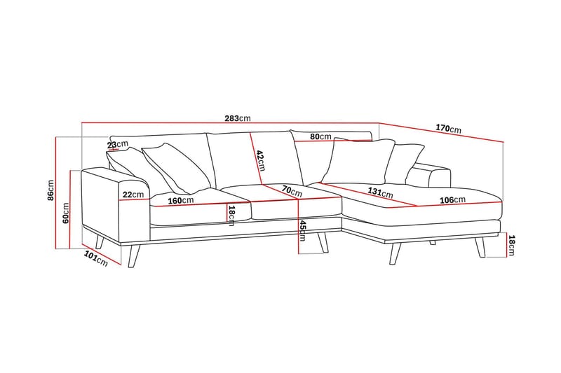 Copenhagen Premium 4-seters Høyrevendt L-formet Dyp Divansofa i Stof - Lysebrun - Møbler - Sofaer - Sofa med chaiselong