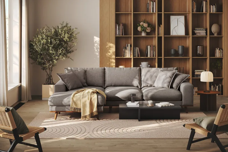 Copenhagen Premium 4-seters Venstrevendt L-formet Dyp Divansofa i Stof - Brun - Møbler - Sofaer - Sofa med chaiselong
