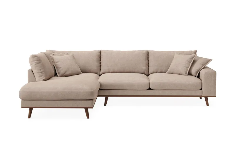 Copenhagen Premium 4-seters Venstrevendt L-formet Dyp Sjeselongsofa i Stof - Lysebrun - Møbler - Sofaer - Sofa med chaiselong