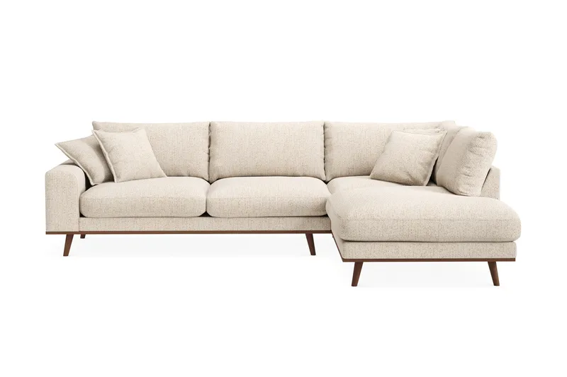 Copenhagen Premium 4-seters Høyrevendt L-formet Dyp Sjeselongsofa i Chenille, Beige