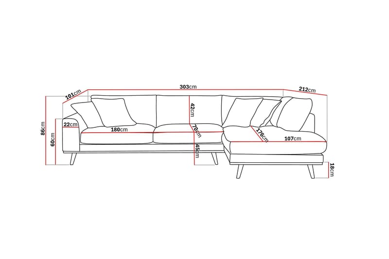 Copenhagen Premium 4-seters Høyrevendt L-formet Dyp Sjeselongsofa i Stof - Grøn - Møbler - Sofaer - Sofa med chaiselong