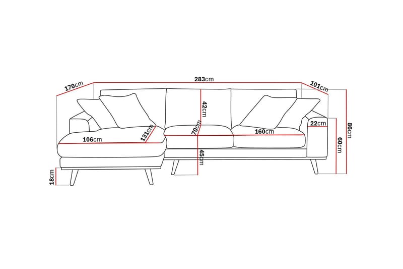 Copenhagen Premium 4-seters Venstrevendt L-formet Dyp Divansofa i Stof - Brun - Møbler - Sofaer - Sofa med chaiselong