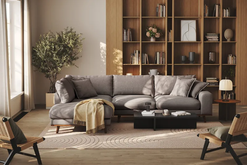 Copenhagen Premium 4-seters Venstrevendt L-formet Dyp Sjeselongsofa i Stof - Brun - Møbler - Sofaer - Sofa med chaiselong