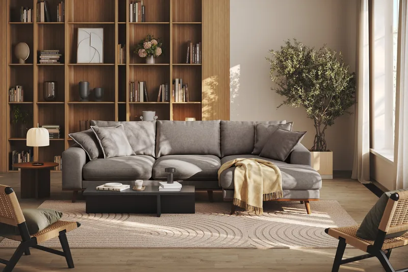 Copenhagen Premium 4-seters Høyrevendt L-formet Dyp Divansofa i Stof - Brun - Møbler - Sofaer - Sofa med chaiselong