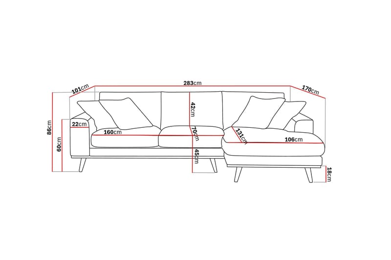 Copenhagen Premium 4-seters Høyrevendt L-formet Dyp Divansofa i Stof - Lysebrun - Møbler - Sofaer - Sofa med chaiselong