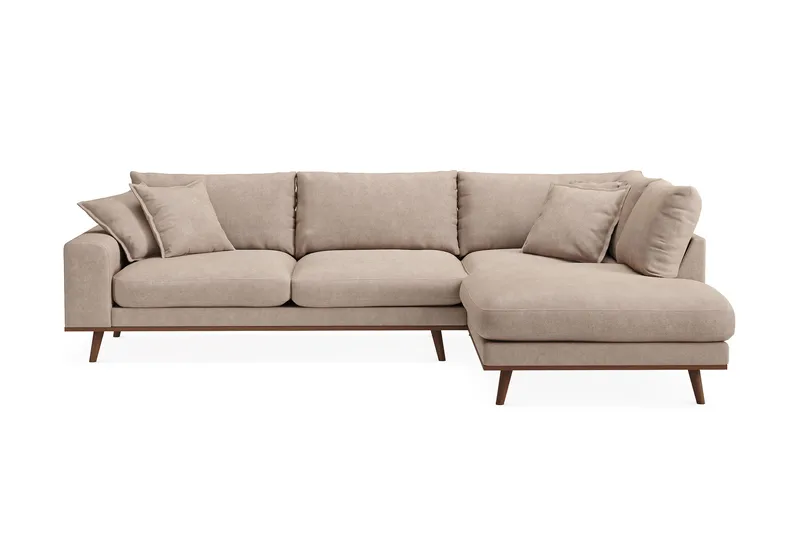 Copenhagen Premium 4-seters Høyrevendt L-formet Dyp Sjeselongsofa i Stof - Lysebrun - Møbler - Sofaer - Sofa med chaiselong