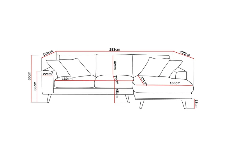 Copenhagen Premium 4-seters Høyrevendt L-formet Dyp Divansofa i Stof - Brun - Møbler - Sofaer - Sofa med chaiselong
