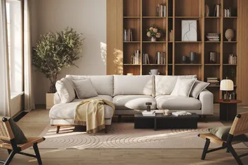 Copenhagen Premium 4-seters Venstrevendt L-formet Dyp Sjeselongsofa i Stof - Beige - Møbler - Sofaer - Sofa med chaiselong