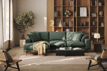 Copenhagen Premium 4-seters Venstrevendt L-formet Dyp Divansofa i Stof - Grøn - Møbler - Sofaer - Sofa med chaiselong