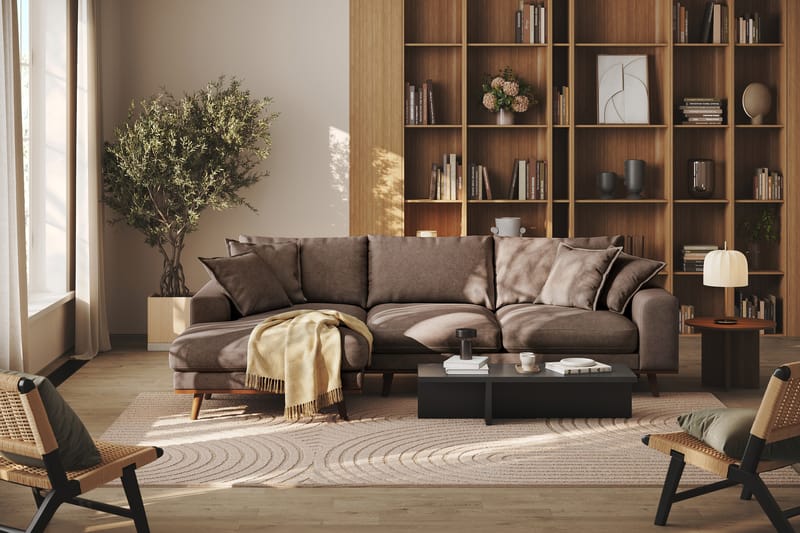 Copenhagen Premium 4-seters Venstrevendt L-formet Dyp Divansofa i Stof - Mørkebrun - Møbler - Sofaer - Sofa med chaiselong