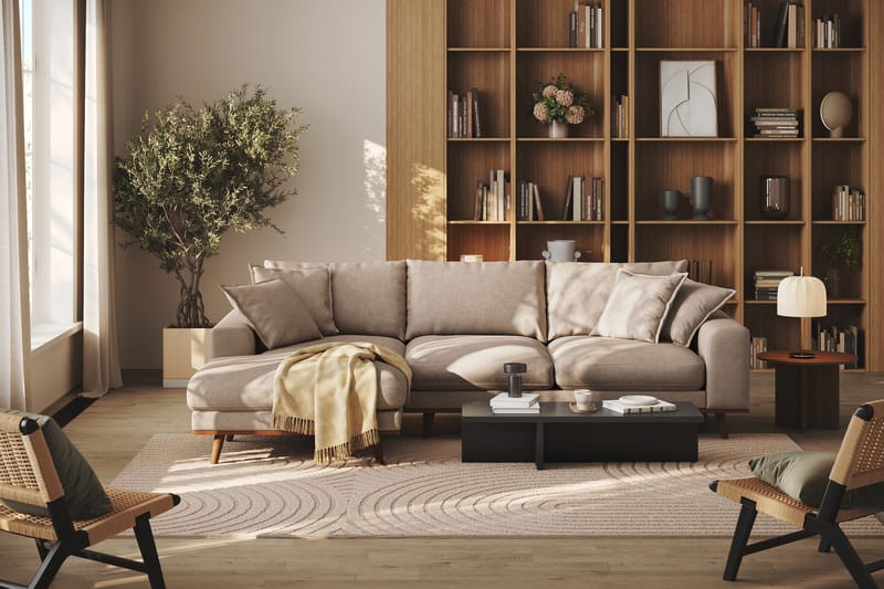 Copenhagen Premium 4-seters Venstrevendt L-formet Dyp Divansofa i Stof - Lysebrun - Møbler - Sofaer - Sofa med chaiselong