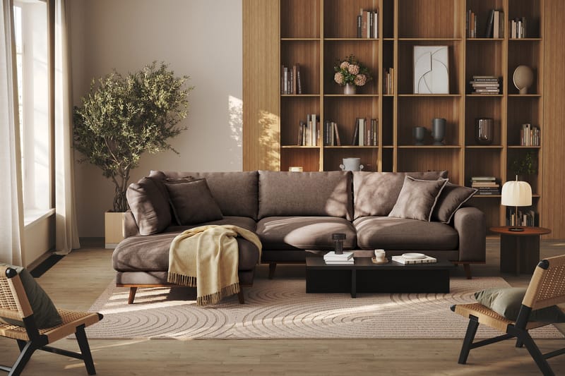 Copenhagen Premium 4-seters Venstrevendt L-formet Dyp Sjeselongsofa i Stof - Mørkebrun - Møbler - Sofaer - Sofa med chaiselong